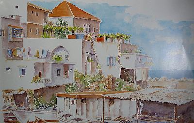 Libanon: Hafen von Batroun, Aquarell von Dagmar Hodgkinson