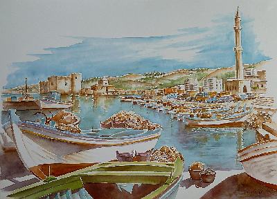 Libanon: Saida (Sidon), Aquarell von Dagmar Hodgkinson