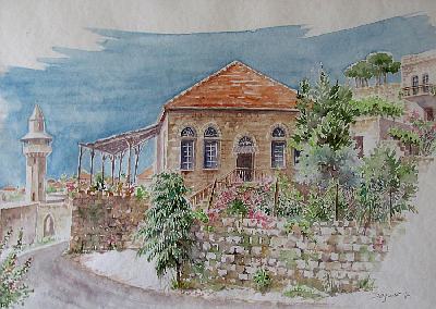 Libanon: Deir el-Qamar, Aquarell von Dagmar Hodgkinson