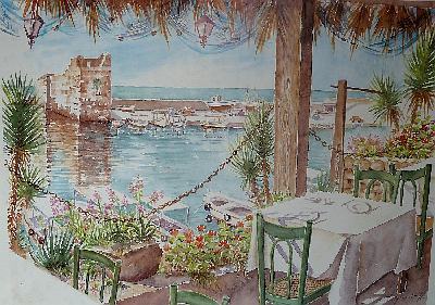 Libanon: Byblos (Jbeil), Aquarell von Dagmar Hodgkinson