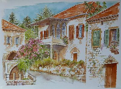 Libanon: Ain Aar, Aquarell von Dagmar Hodgkinson