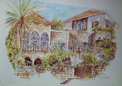 Libanon: Baabda, Aquarell von Dagmar Hodgkinson