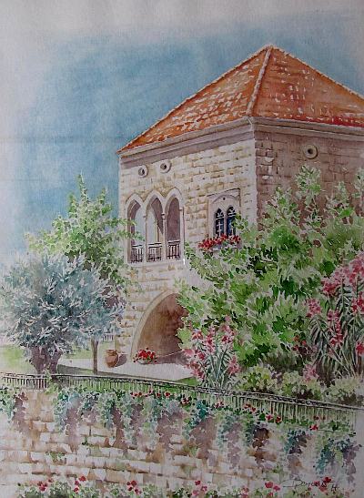 Libanon: Beit Chebab, Aquarell von Dagmar Hodgkinson