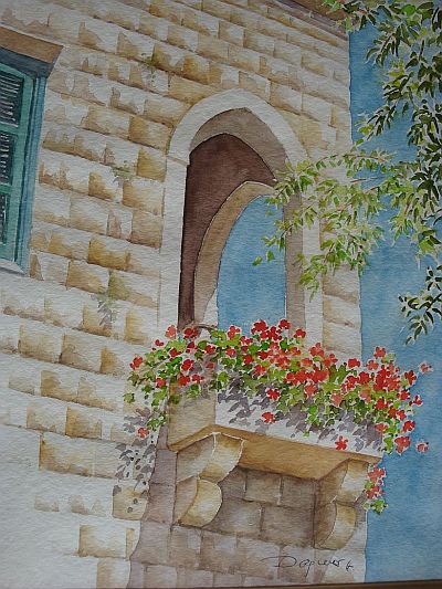 Libanon: Beit Chebab, Aquarell von Dagmar Hodgkinson