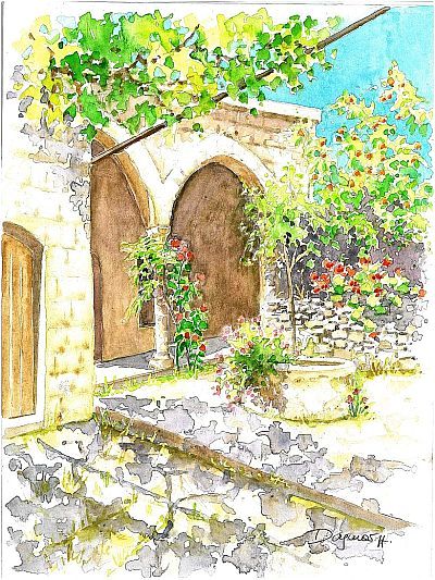 Libanon: Deir el-Qamar, Aquarell von Dagmar Hodgkinson