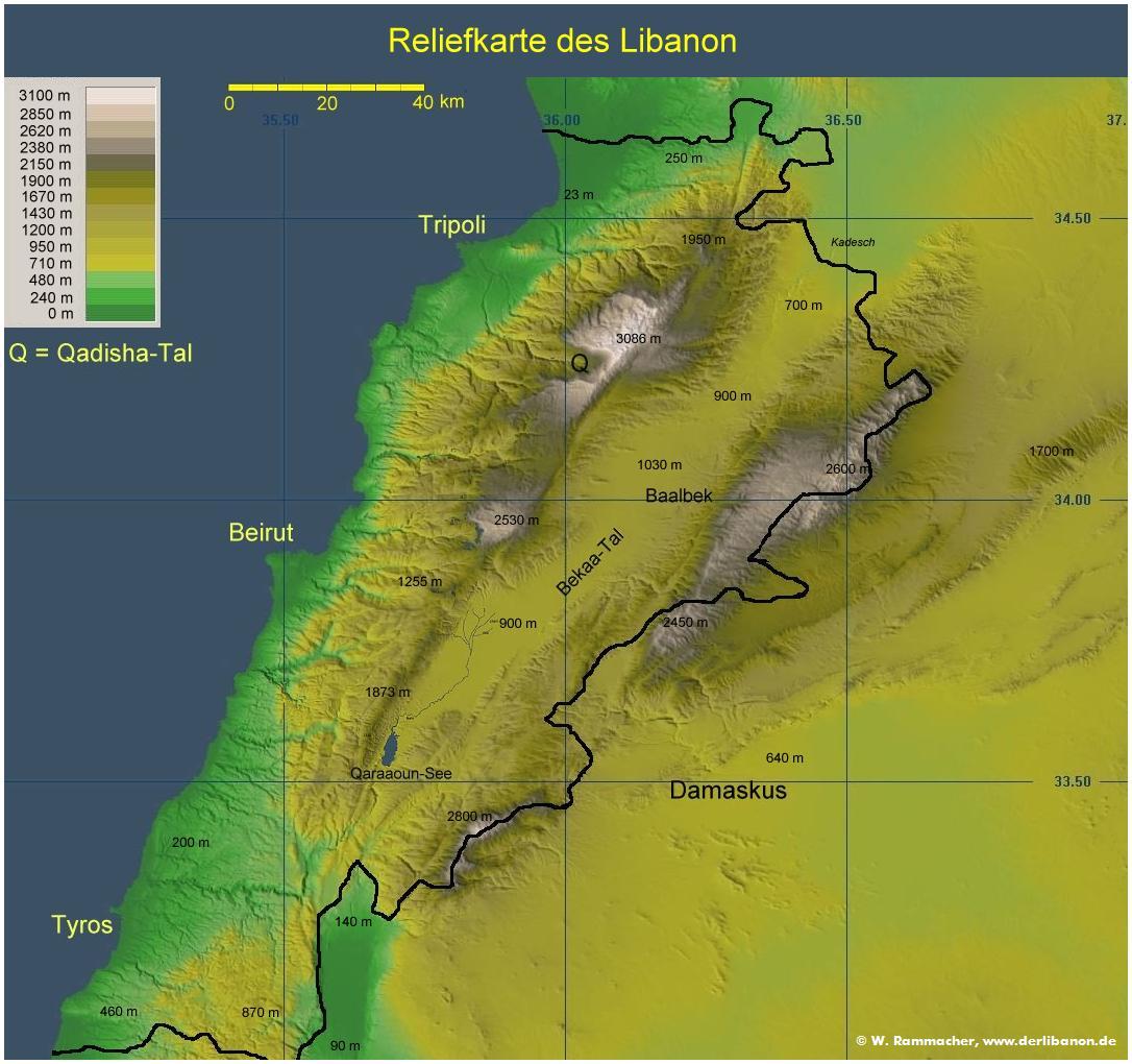 Reliefkarte des Libanon